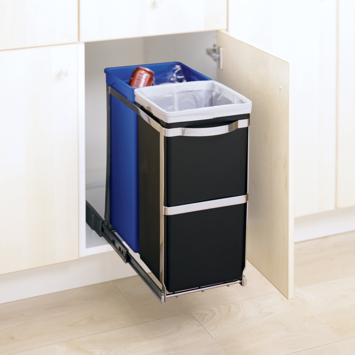 Simplehuman 35 L / 9.3 Gallon Dual Compartment Under Counter Kitchen Cabinet Pull-Out Recycling Bin Trash Can